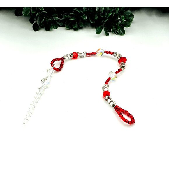 Beaded Suncatcher Ornament With Icicle Pendant and Crystal Beads - Picture 3 of 3